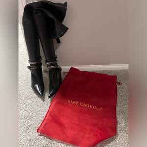 Rene Caovilla Black Heeled Boots with Silver Accents
